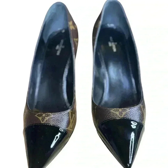 Louis Vuitton Fetish Cap Toe Pumps Brown Monogram Camvas & Black Patent Leather. - Picture 3 of 11